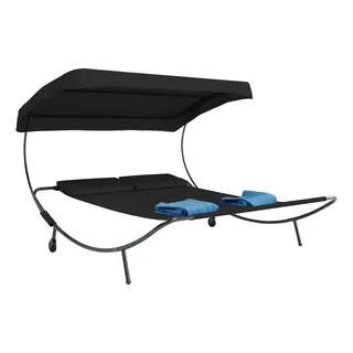 Doppel-Gartenliege 200 x 180 x 137 cm schwarz inkl. Sonnendach