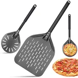 Simsky 12 zoll Premium Pizzaschieber,Perforierter pizzaschieber,6 zoll Pizzawende,aus Hart Eloxiertes Aluminium mit Griffigem Griff, Brotschaufel zum Heben und Wenden von Hausgemachtes Pizza Brot