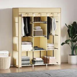 Homcom Stoffschrank, Kleiderschrank mit Kleiderstangen, 8 Ebenen, Faltschrank, Faltbare Garderobe für Schlafzimmer, Flur, Vliesstoff, Beige, 125 x 43 x 162,5 cm