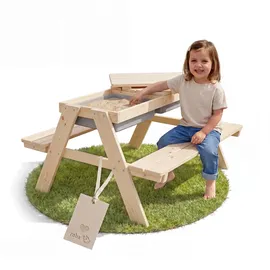 roba Kindersitzgarnitur "PLAY for 4" Outdoor+ mit Spielwannen - Massivholz Sitzgarnitur & Matschtisch - Natur