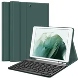Fintie Tastatur Hülle für iPad 10.2 Zoll (9/8/ 7 Generation - 2021/2020/2019), Schutzhülle mit TPU Rückschale, Pencil Halter und magnetisch Abnehmbarer Tastatur mit QWERTZ Layout, Dunkelgrün