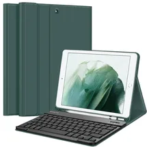 Fintie Tastatur Hülle für iPad 10.2 Zoll (9/8/ 7 Generation - 2021/2020/2019), Schutzhülle mit TPU Rückschale, Pencil Halter und magnetisch Abnehmbarer Tastatur mit QWERTZ Layout, Dunkelgrün