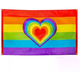 Boland 44721 - Polyester Fahne Regenbogen, Flagge mit Herz, Party-Deko bunt, 90x150cm