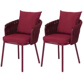 MCW MCW-P89 Gartenstuhl 2er-Set 180 g/m2 Seilgeflecht Rope 59 x 59 x 108 cm bordeaux