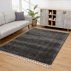 Carpet City "Pulpy 100" Gr. 8, grau (anthrazit), B:300cm H:30mm L:400cm, Kunstfaser, Teppiche, Fransenteppich, Läufer, weich, mit Fransen, uni, viele Größen, Wohnzimmer, Schafzimmer