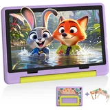 Laptok Android Tablet, Kinder Tablet 10 Zoll mit 8 GB RAM+64GB ROM(TF 1TB), Octa Core, Wi-Fi 6G, Widevine L1, 5000mAh, Type-C, Sturzsicherer Schutzhülle Lila