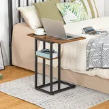 HOOBRO C-Form Beistelltisch, Klappbarer Sofatisch, Couchtisch, Kaffeetisch Snacktisch mit Lagerregal, Schmaler Nachttisch für Wohnzimmer, Schlafzimmer, Metallrahmen, Ebf29sf01