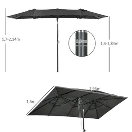 Outsunny Sonnenschirm, 150 x 295cm Gartenschirm, Doppelsonnenschirm Grau