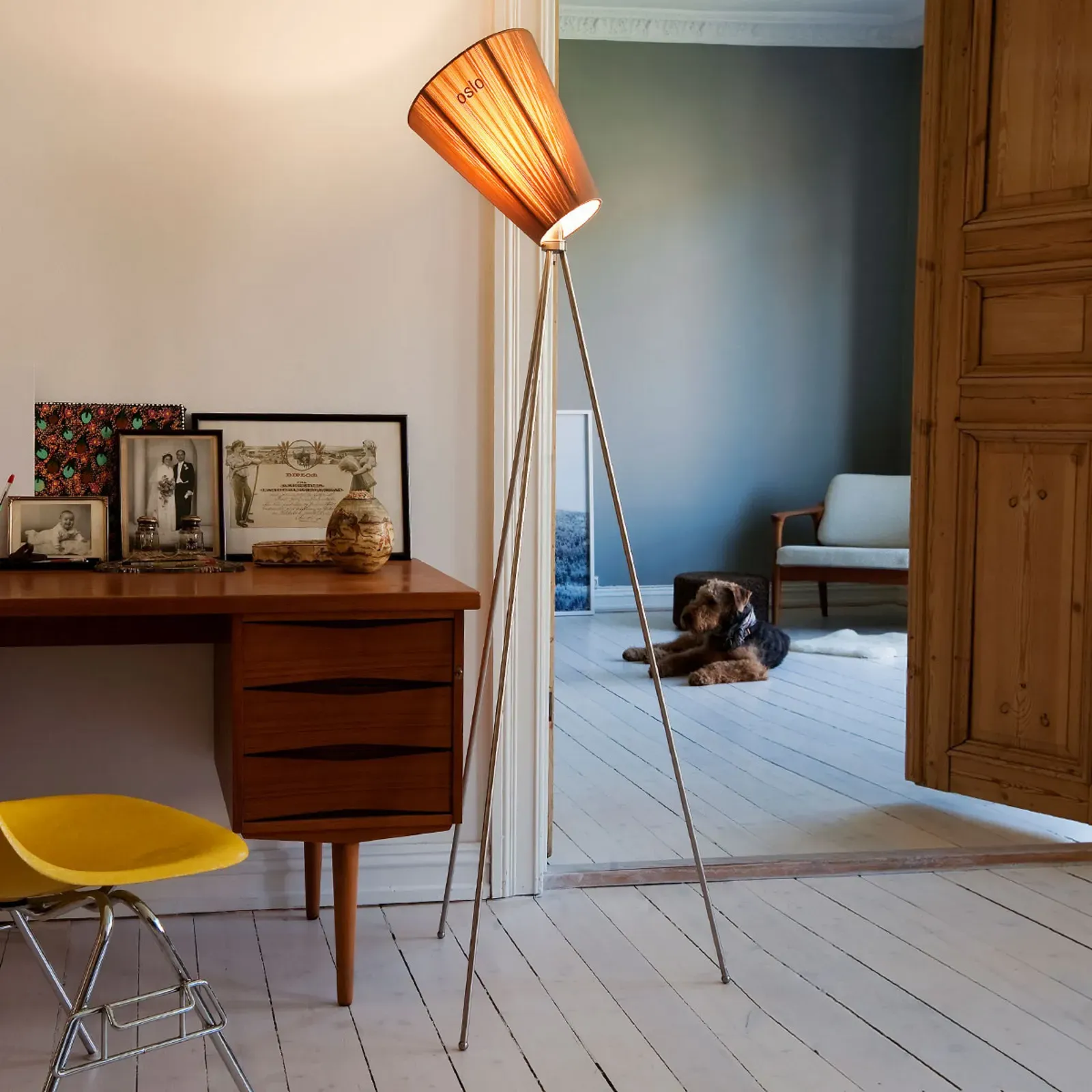 Stehleuchte Northern, Oslo Wood, dimmbar, Beige, für Wohnzimmer, Stoff / Textil, Design - 165