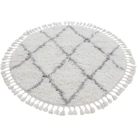 carpetfine Hochflor-Teppich CARPETFINE "Eddy", weiß, H:30mm Ø:250cm, Polyester, Teppiche, Fransenteppich, Shaggy Langflor mit Fransen, starke Größenauswahl, Wohnzimmer