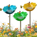 Gartenstecker Vogeltränke, Vogeltränke Stehend, Dekorative Bienentränke Keramik, Vogelbad Blume Dekorative Futter und Tränkschale für Vögel und Bienen (3Stk-B)