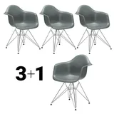 Vitra Stuhl Eames Plastic Armchair RE 83x63x59 cm Gestell verchromt, Sitz granitgrau silber, 4 Stück, Designer Charles & Ray Eames