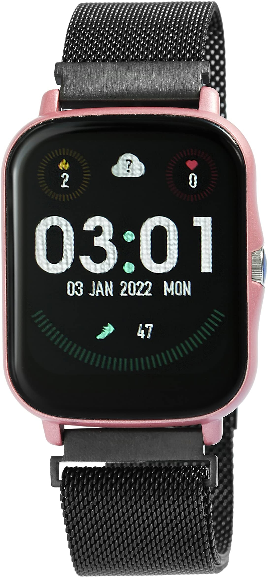 Time Tech Unisex-Smartwatch 1,69 Zoll Edelstahlarmband IP68 Herzfrequenz Pulsmesser Schlafmodus Schrittzähler Fitness Tracker 2440011 (schwarz rosa)