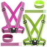 Taozoey Warnweste, Warnweste Kinder, Warnweste Fahrrad Auto, Reflektorweste, Reflektierende Weste mit Verstellbaren, Elastischen Trägern, Warnweste Erwachsene(2 Weste+4 Armband)