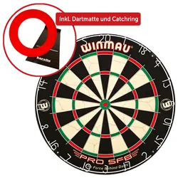 Winmau Aktionsangebot Wettkampf-Dartboard "PRO-SFB" inkl. 2 Satz Winmau Steeldarts, Dartmatte,rot,