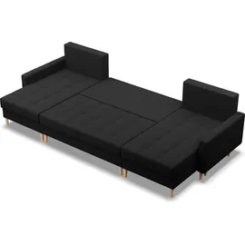 mebligo Ecksofa mit schlaffunktion und bettkasten, Sofa U-Form ELMA, Bonell, Schwarz - Schwarz