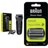 Braun Series 3 Rasierer Herren, 3-in-1-Elektrorasierer, mit 5 Kammaufsätzen, 30 Min Laufzeit, 300BT, schwarz & Series 3 Elektrorasierer Scherkopf, kompatibel mit Rasierer Herren Series 3, 21B, schwarz