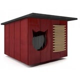 QLS Katzenhaus outdoor Hütte Mahagoni Höhle draußen Winterfest isoliert Holz 56x47cm 8658 - Braun