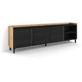 SKRAUT HOME Lowboard 207x61 cm Schwarz Eiche Holzwerkstoff