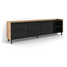 SKRAUT HOME Lowboard 207x61 cm Schwarz Eiche Holzwerkstoff