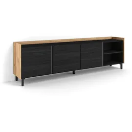 SKRAUT HOME Lowboard 207x61 cm Schwarz Eiche Holzwerkstoff