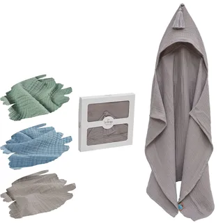 sei Design Musselin Bade-Poncho Baby mit Kapuze personalisierte Geschenke Baby,100% Bio Baumwolle, Babyhandtuch mit Kapuze Kapuzenbadetuch, Baby Erstausstattung Neugeborene Badeponcho Kinder