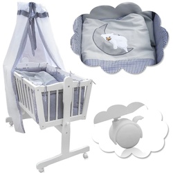 Baby Wiege Kinder Bett Stubenwagen Beistellbett + 9 tlg. Zubehör Weiß Grau