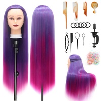 XINMEIFA Trainingsköpfe, 28 inch Frisierkopf für Frisöre 100% Synthetikfaser-Haar Übungskopf,mit DIY Stricken Kit und kostenlose Tabelle Clips (Violett-rot)