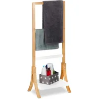 Relaxdays Handtuchhalter Bambus, mit Ablage & 3 Handtuchstangen, freistehender