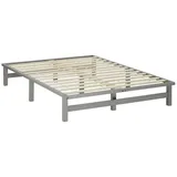 Homestyle4u 2194, Holzbett Palettenbett 140x200 cm Grau Palettenmöbel Bett Futonbett Bettgestell mit Lattenrost Kiefer Massivholz