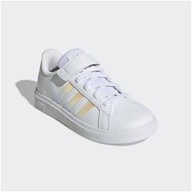 adidas Grand Court Lifestyle Court Elastic Lace and Top Strap Sneaker, FTWR White/Iridescent/FTWR White, 29 EU
