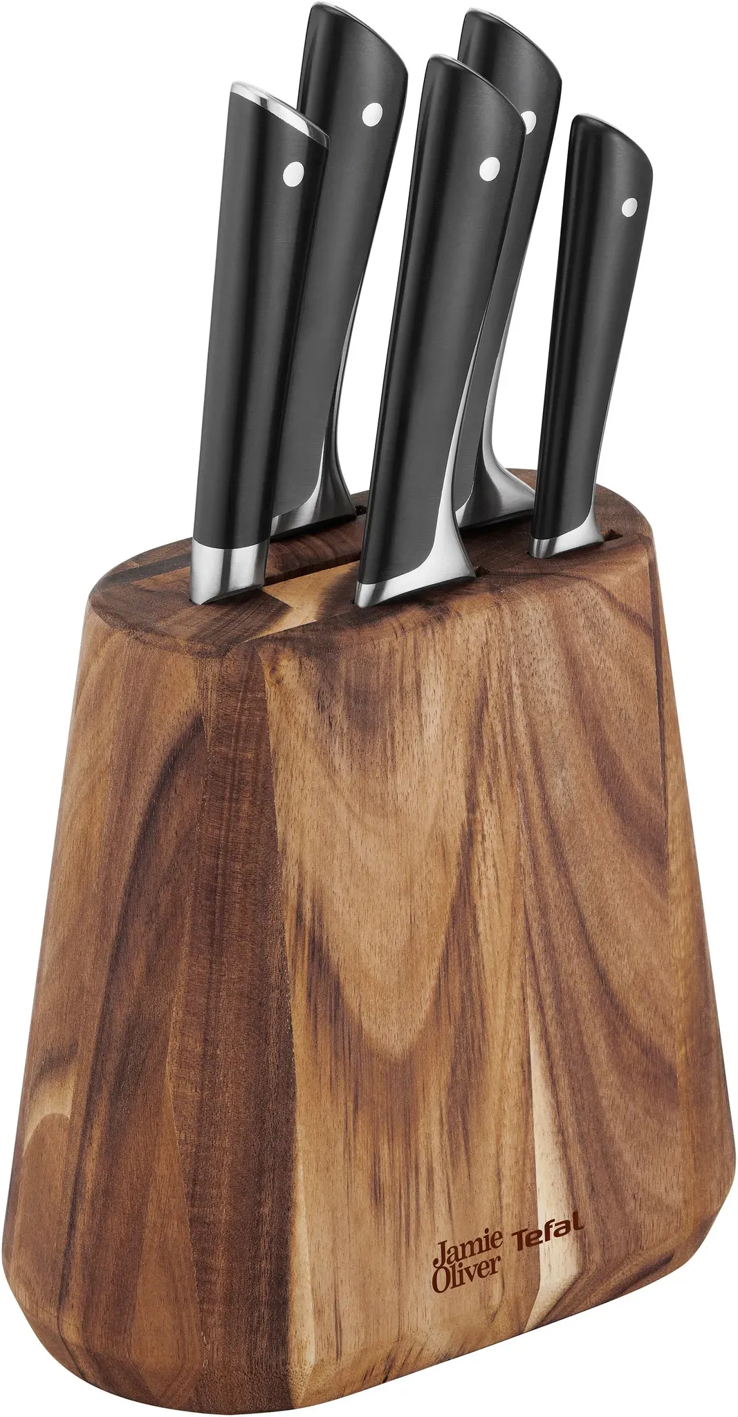 Jamie Oliver by Tefal K267S7 7‑teiliger Messerblock | 6 Küchenmesser Holz | hohe Schneideleistung | unverwechselbares Design | widerstandsfähige und langlebige Klingen | Braun/Schwarz
