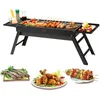 Gills Holzkohlegrill Klappgrill Tischgrill 57 x 22 cm, Tragbarer Reisegrill Outdoor Picknick Campinggrill 85 x 23,7 x 30 cm Größe, Schwarz Edelstahl BBQ Grill Camping Strandparty Rucksackreise