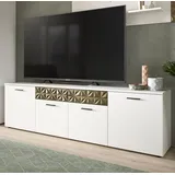 inn.furn TV-Lowboard Weiß Gold 190 cm 8 Fächer Relief