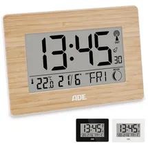 ADE Große Funkuhr digital mit XXL-Ziffern | Tischuhr mit Kalender und Wochentag | Digitale Uhr mit Temperaturanzeige | Funkwecker digital mit Batterie | Gehäuse mit echtem Bambus