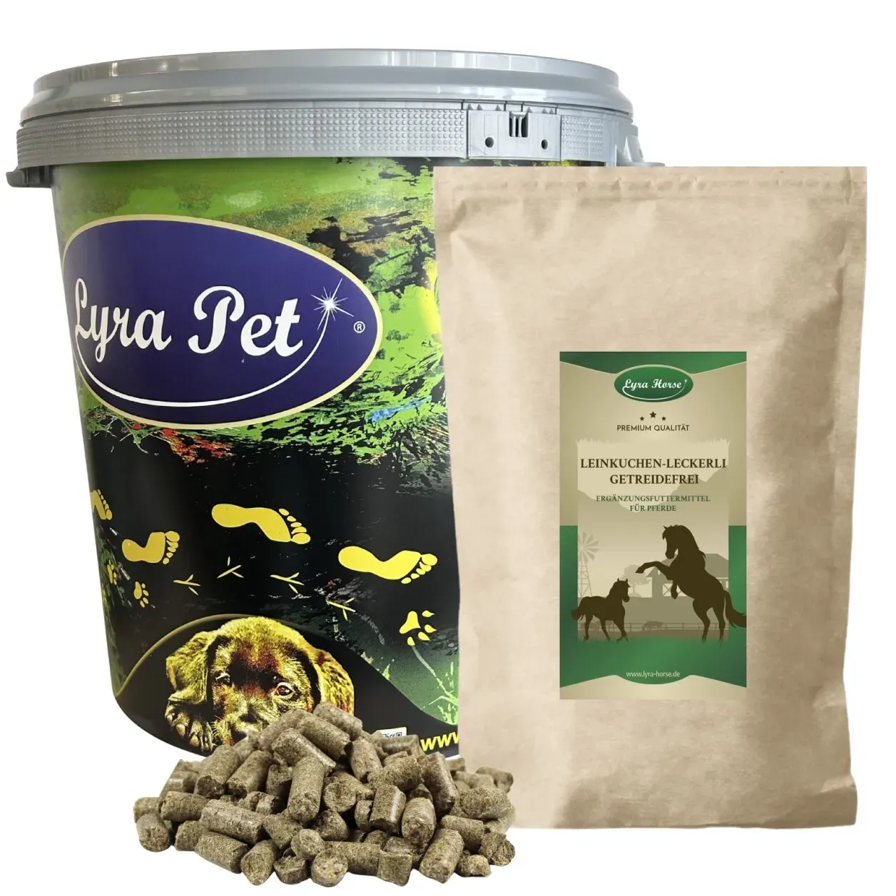 5 kg Lyra Horse® Leinkuchen Leckerli in 30 L Tonne