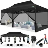 COBIZI 3x6 m Pavillon mit 6 Seitenwänden, Wasserdicht & Stabil, Heavy-Duty Faltpavillon mit Moskitonetz, Easy-Up Screen-Zelt für Partys, Hochzeiten und Outdoor-Terrasse, mit Rolltasche, Schwarz