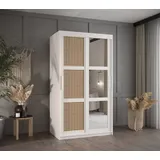 MOEBLO Schiebetürenschrank ABIA II (mit Spiegel, Schrank Boho Schrank, mit/ ohne Schubladen, Schwebetürenschrank Schrank Garderobe Schiebtüren Schlafzimmer Wohnzimmerschrank) (BxHxT):100/120/150/180/200/250x200x62 cm weiß 100 cm