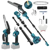 8 Zoll Mini Kettensäge mit Teleskopstange & 28 mm Elektro Gartenschere, 4-in-1 Gartenwerkzeug Set Kompatibel mit Makita Batterie, Maximale Reichweite bis 4m(Batterie nicht enthalten)