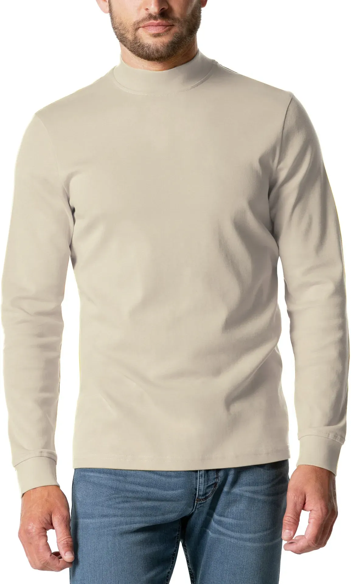 Walbusch Herren Langarm-Shirt Stehkragen Beige