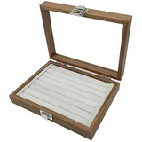 mixed24 Kleine Holz Ringlade Ringe Ringbox Ringkoffer Schmucklade Schmuckkoffer Schmuckbox Ringdisplay Aufbewahrungsbox Deckel mit Echtglas