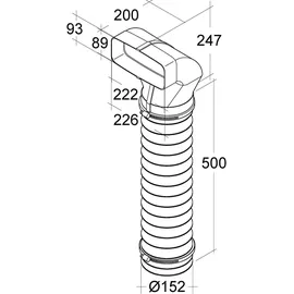 Vogt Flachkanal 222x89mm auf Ø 150mm Adapter Umlenkstück mit 50cm Flexschlauch Abluft - Weiß