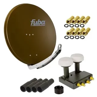 Fuba 4 Teilnehmer Astra Hotbird Digital SAT Anlage DAA 850 B ALU Braun PremiumX Quad Monoblock LNB 8x F-Stecker 4x Tülle
