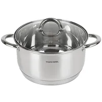 Topfann Edelstahl Kochtopf 16cm mit Glasdeckel Topf Suppentopf Universaltopf