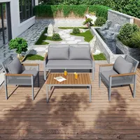 Oxtao Gartenmöbel Sitzgruppe Set aus Rattan für Garten für 4 Personen, Outdoor Gartenmöbel-Set Essgruppe Lounge Sofa mit Tisch & Stühle, Balkon Möbel mit Sessel & Couchtisch, Gartenlounge (Grau)
