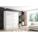 ALTDECOR Schiebetürenschrank VIVI 2 (Kleiderschrank Aluminium-Leisten, Lacobel, Schiebetürenschrank mit LED) weiß 200 cm x 216 cm x 61 cm