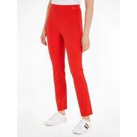 Tommy Hilfiger Strickhose »SLIM ELEVATED KNITTED PANT«, mit Metall-Markenlabel, rot