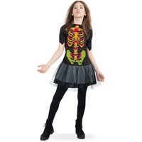 KarnevalsTeufel Kinder Skelett Kostüm Kleid bunt nachtleuchtend für Mädchen GID Halloween Monster Knochen Verkleiden für viele Gelegenheiten (152)