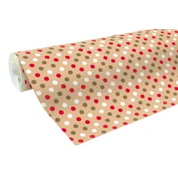 Clairefontaine Geschenkpapierrolle Kraft 70g 50x0,70m, Weihnachten, Punkte rot/weiß/gold - Kartonbraun 223800C