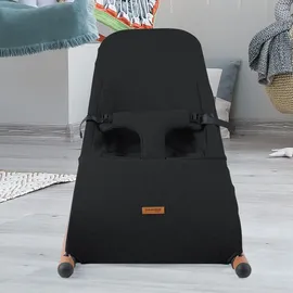 Childhome CWRSMB Babyschaukel Bezug waschbar Schaukelstuhl Säugling gepolsterter Gurt, Jersey schwarz Holz Stahl, max. 9kg Bxlxh 46x74x56 cm